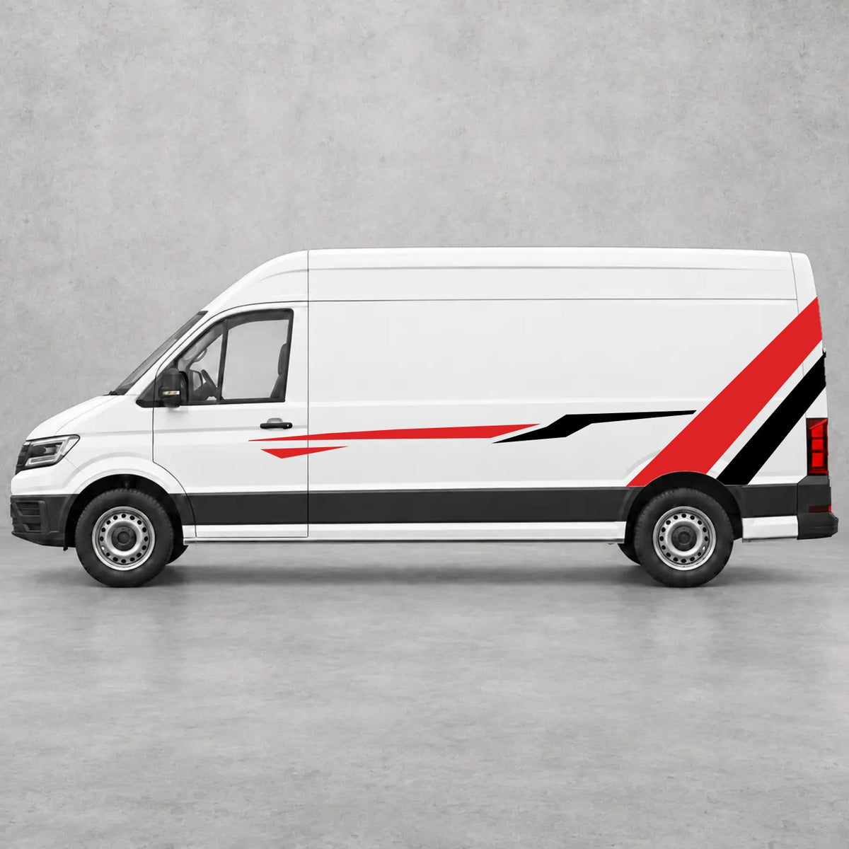 VW Crafter Bold Rear Diagonal Side Stripes in Red & Black