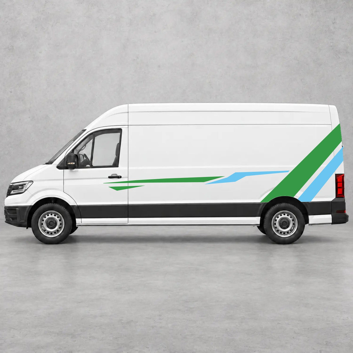 VW Crafter Bold Rear Diagonal Side Stripes in Green & Light Blue