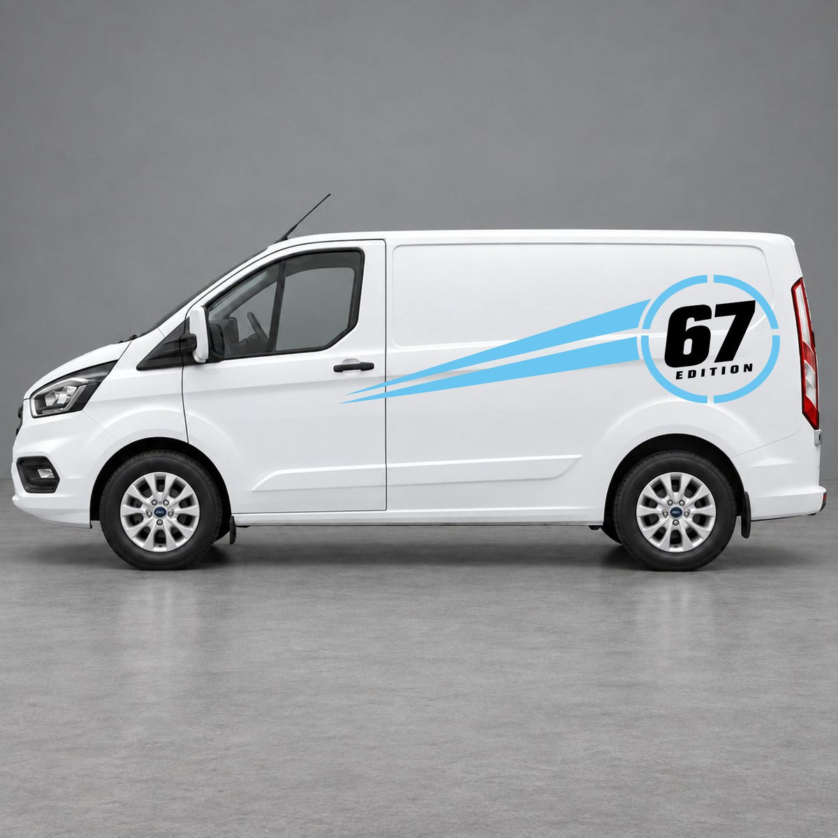 Ford Transit Custom Personalised Number Edition Side Stripes in Light Blue & Black