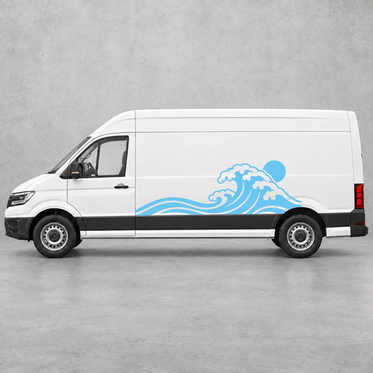 VW Crafter Ocean Wave & Sunset Side Graphics in Light Blue