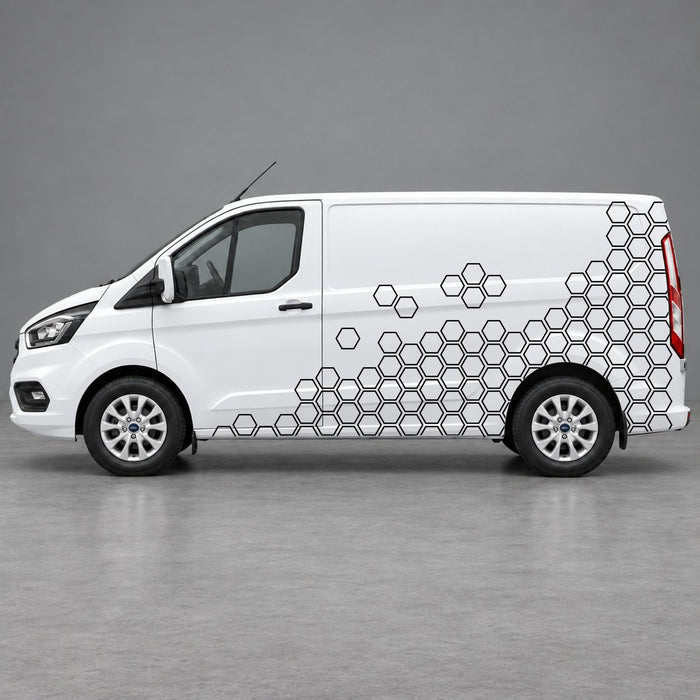 Ford Transit Custom Lower Honeycomb Fade Side Graphics in Black