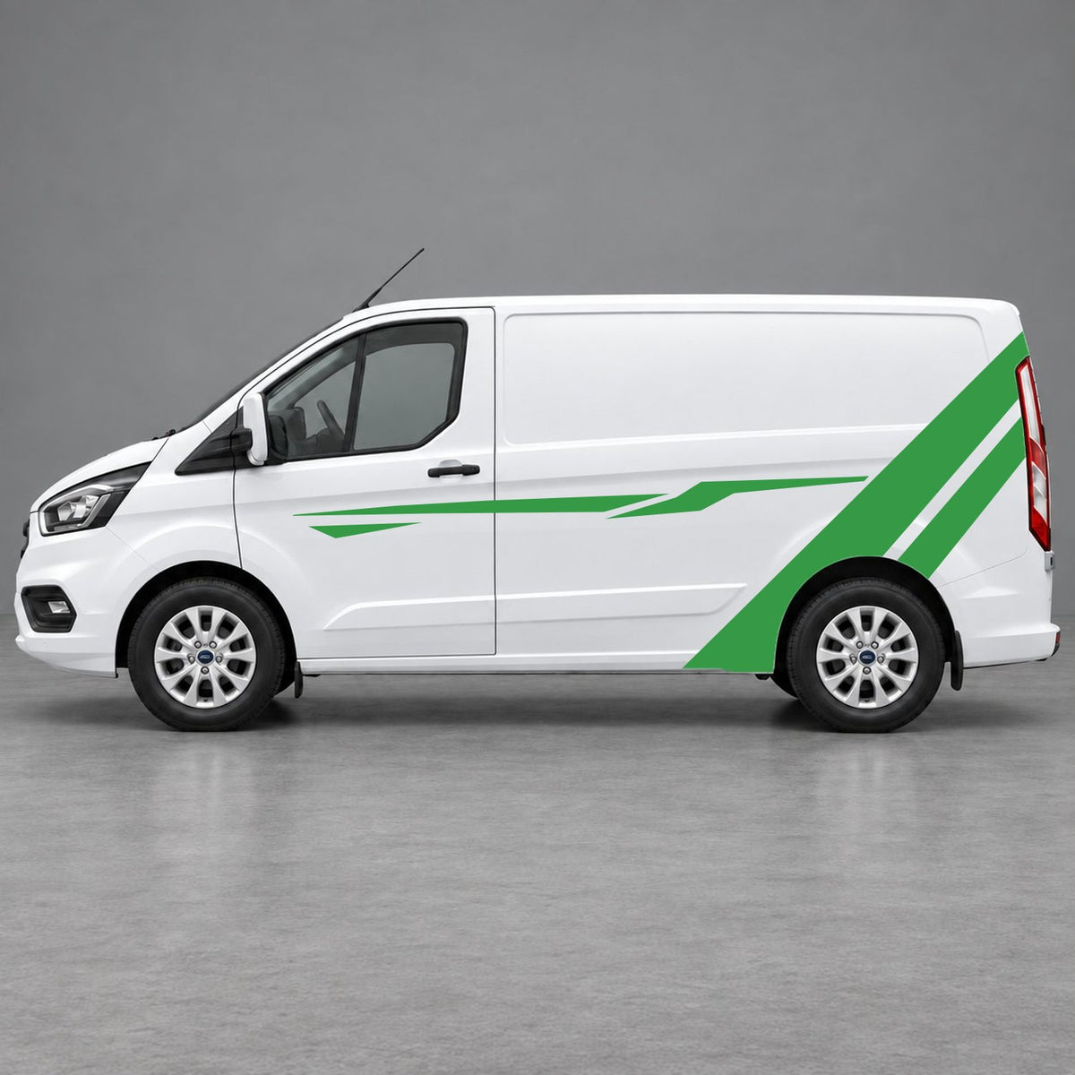 Ford Transit Custom Bold Rear Diagonal Side Stripes in Green & Green