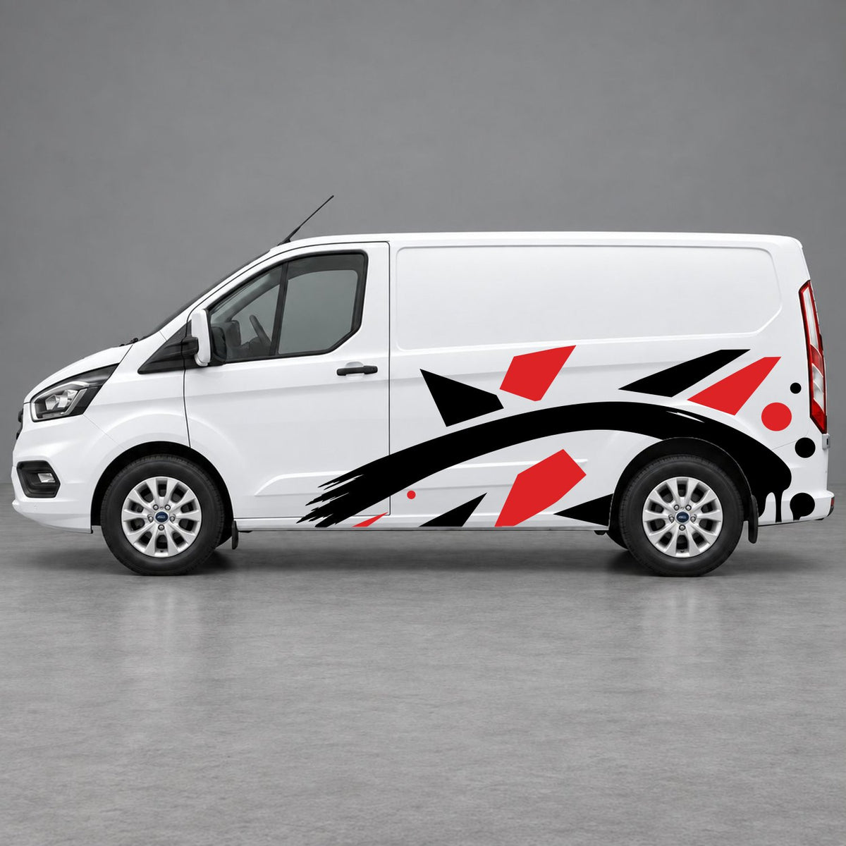 Ford Transit Custom Abstract Geometric Splash Side Graphics in Red & Black