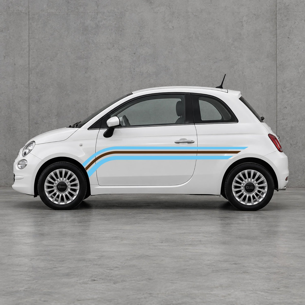 Fiat 500 Retro Triple Side Stripes Kit - Pair Supplied in Light Blue & Brown