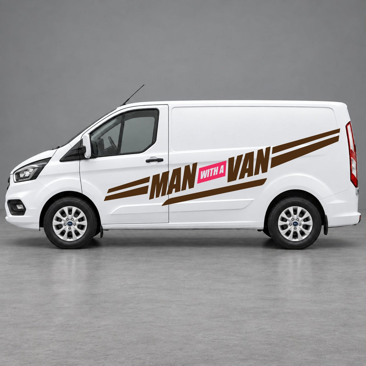 Ford Transit Custom Man with a Van Side Stripes in Brown & Pink