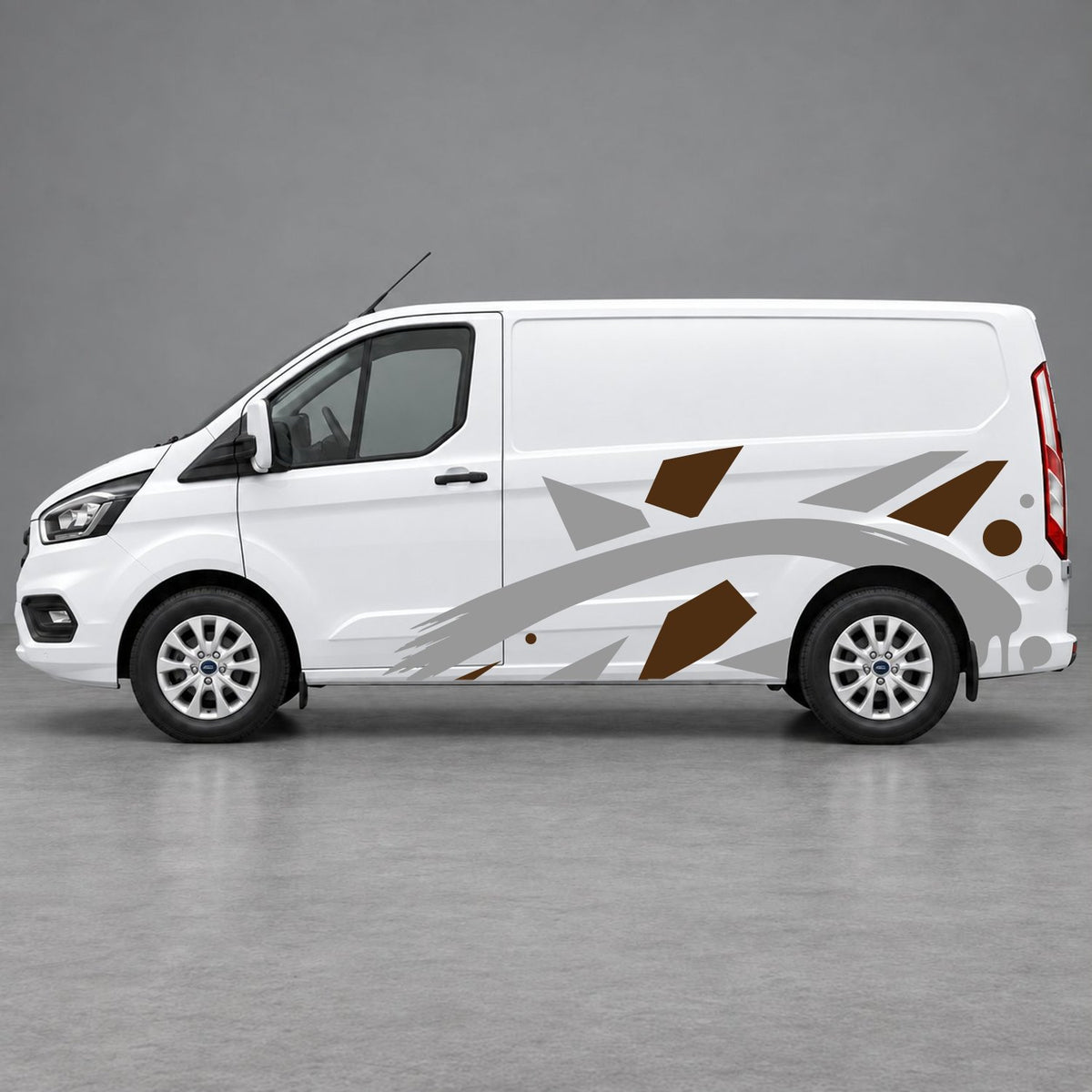 Ford Transit Custom Abstract Geometric Splash Side Graphics in Brown & Grey