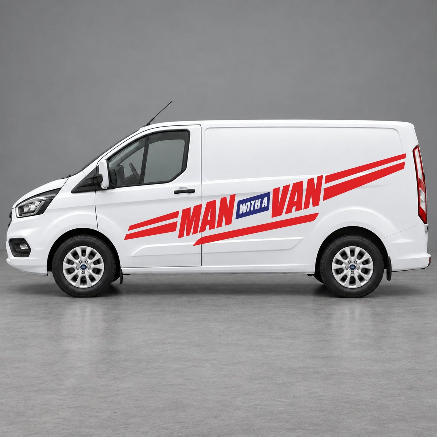 Ford Transit Custom Man with a Van Side Stripes in Red & Navy Blue