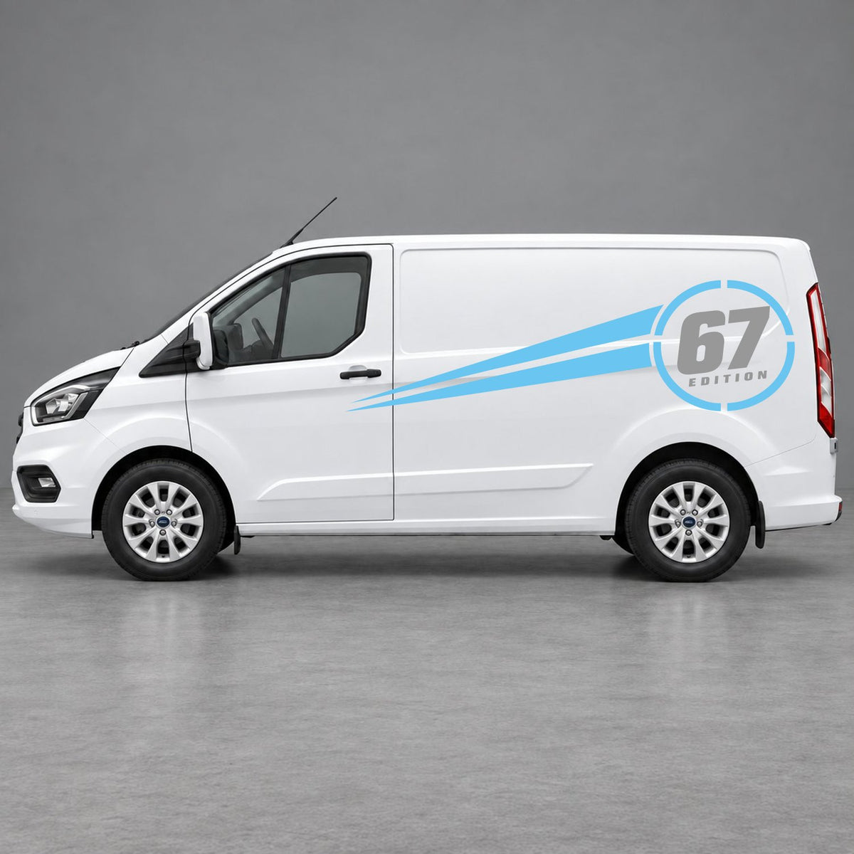 Ford Transit Custom Personalised Number Edition Side Stripes in Light Blue & Grey