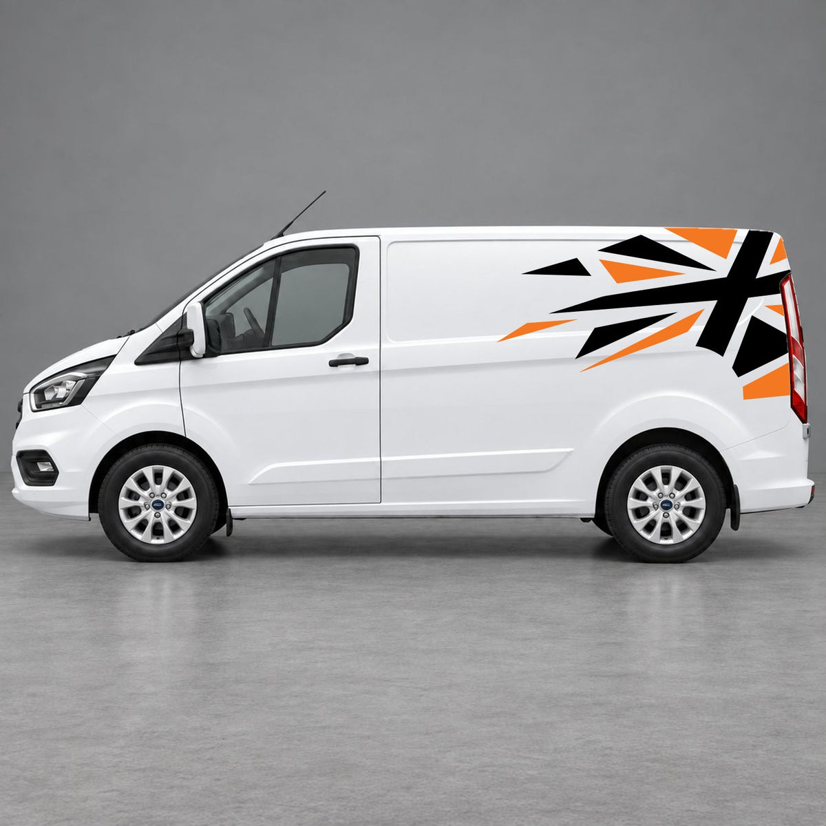 Ford Transit Custom Shattered Union Jack Side Graphics in Orange & Black