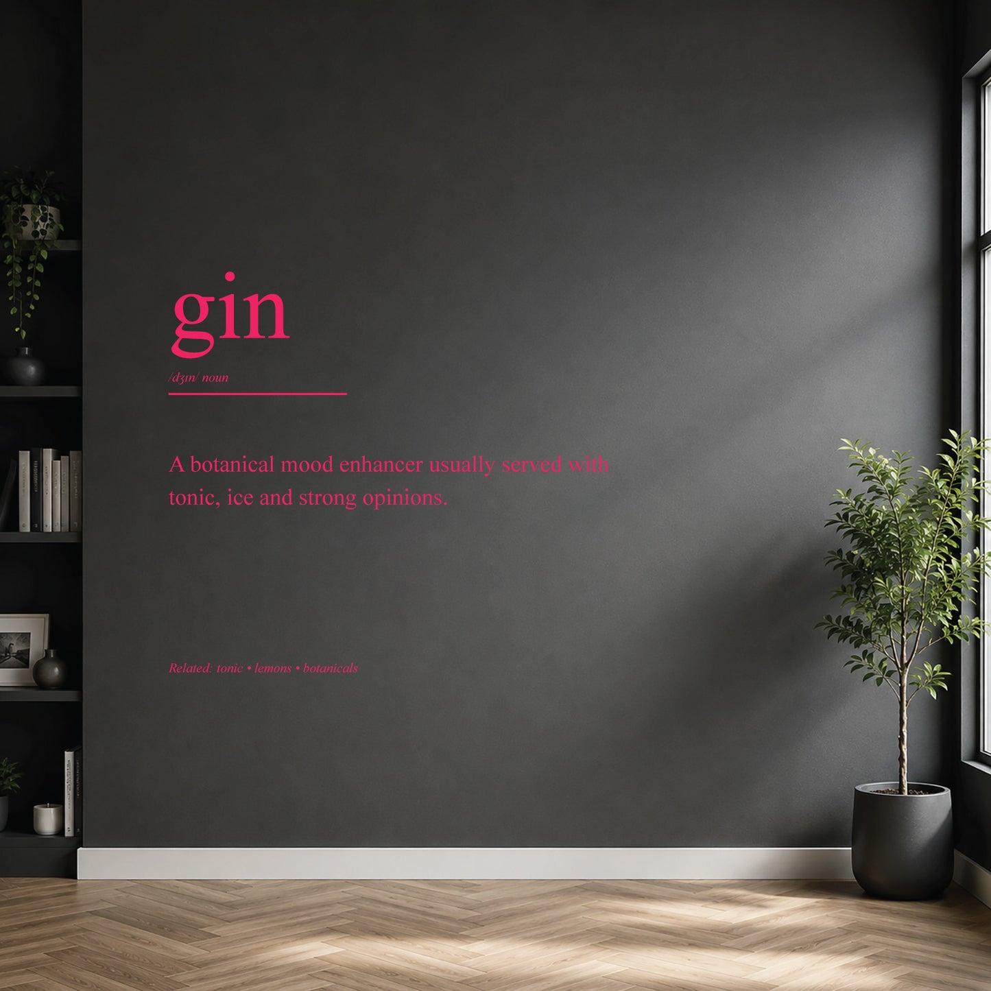 White gin dictionary definition wall sticker on a modern kitchen or home bar wall.