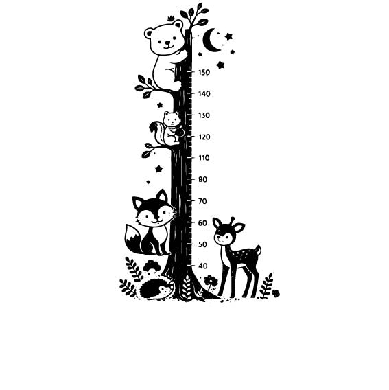Woodland Animals height chart wall sticker in Green vinyl