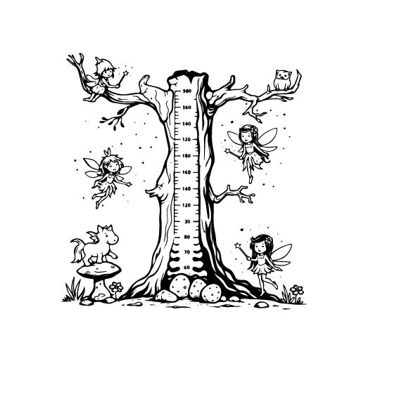 Fairy Garden height chart wall sticker in Green vinyl