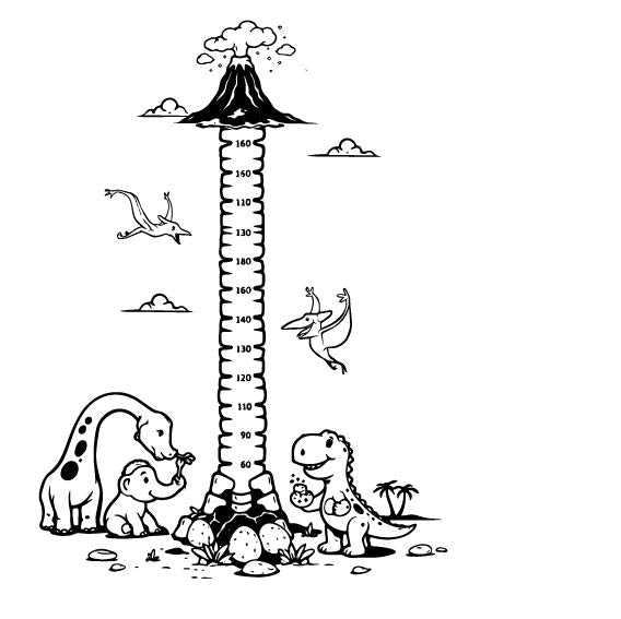Dinosaur Volcano height chart wall sticker in Green vinyl