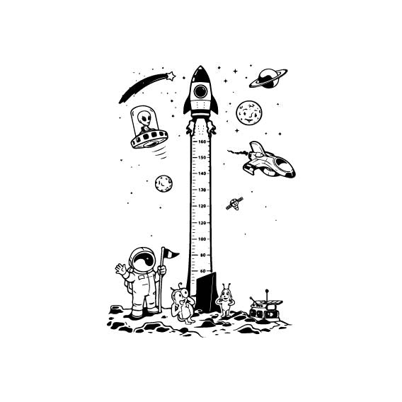 Space Adventure height chart wall sticker in Green vinyl