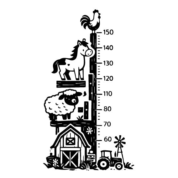 Farmyard Barn height chart wall sticker in Green vinyl
