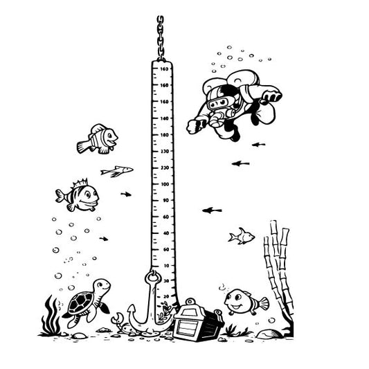 Underwater Diver height chart wall sticker in Green vinyl