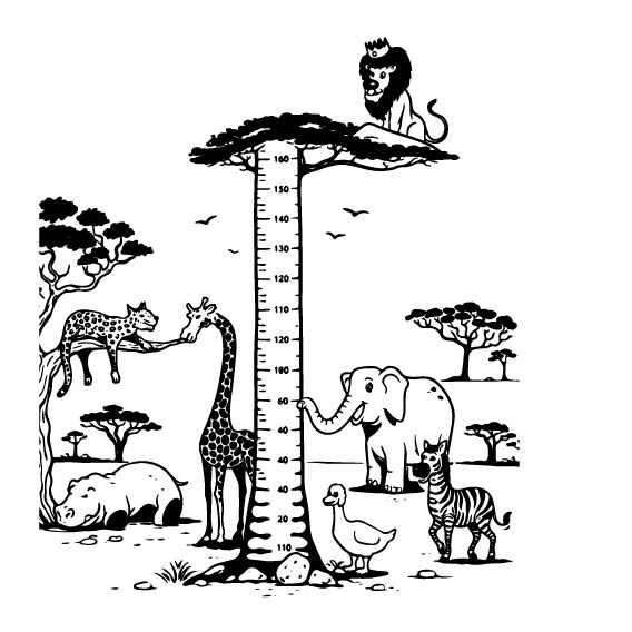 Safari Animals height chart wall sticker in Green vinyl