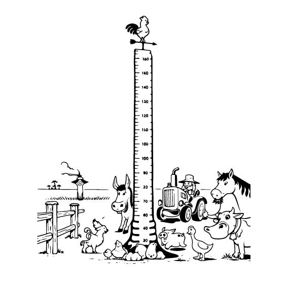 Farmyard Friends height chart wall sticker in Green vinyl