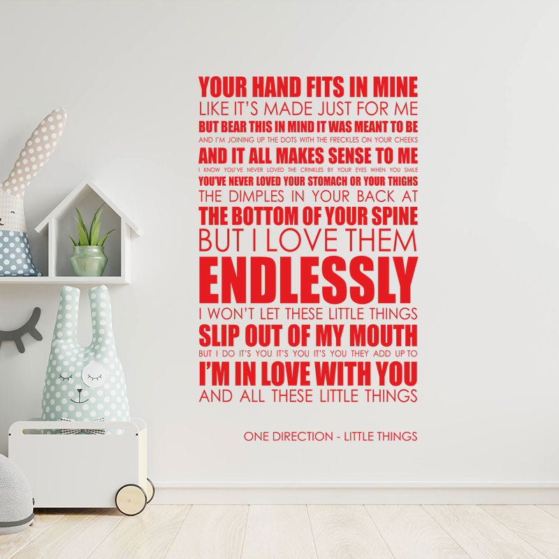 One Direction Wall Art Sticker - Little Things Lyrics Music Quote