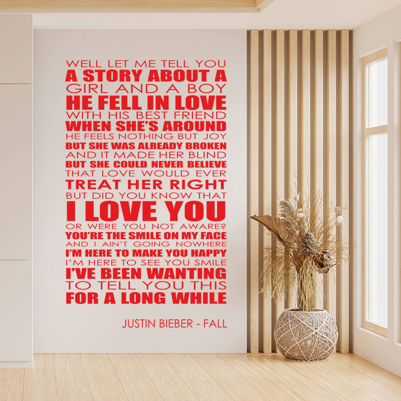 Justin Bieber Wall Art Sticker - Fall Lyrics Music Quote