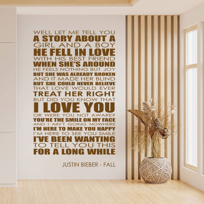 Justin Bieber Wall Art Sticker - Fall Lyrics Music Quote
