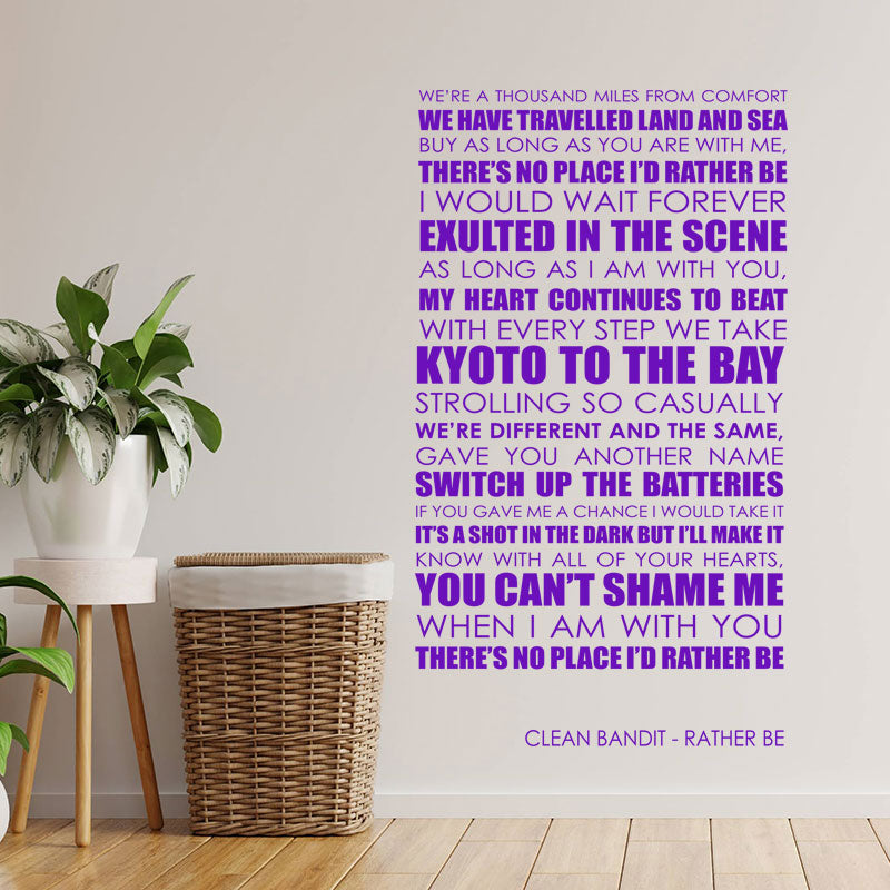 clean bandit rather be lyrics wall sticker