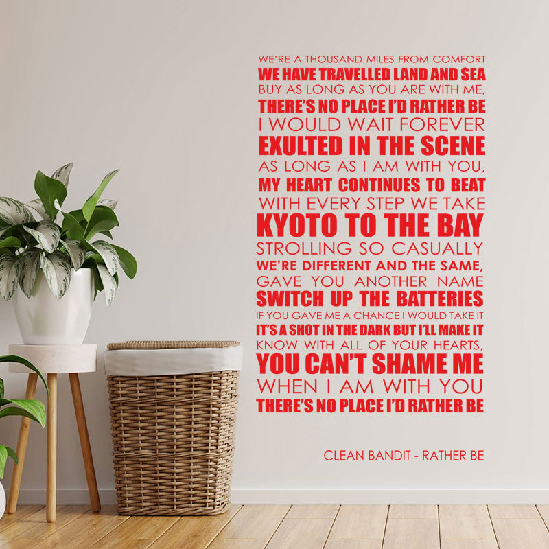 clean bandit rather be lyrics wall sticker