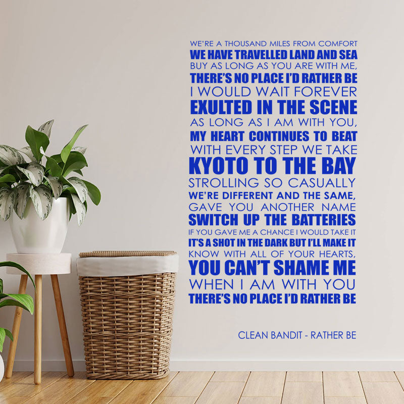 clean bandit rather be lyrics wall sticker