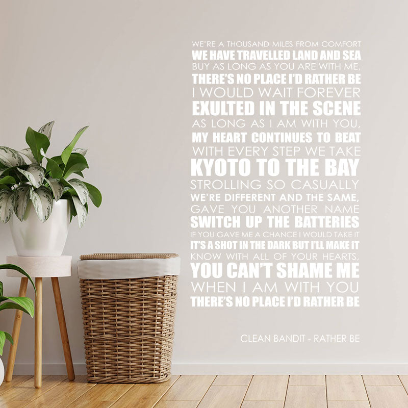 clean bandit rather be lyrics wall sticker