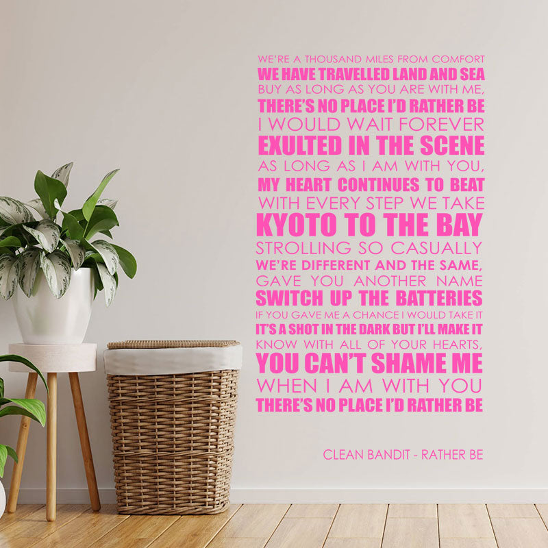 clean bandit rather be lyrics wall sticker