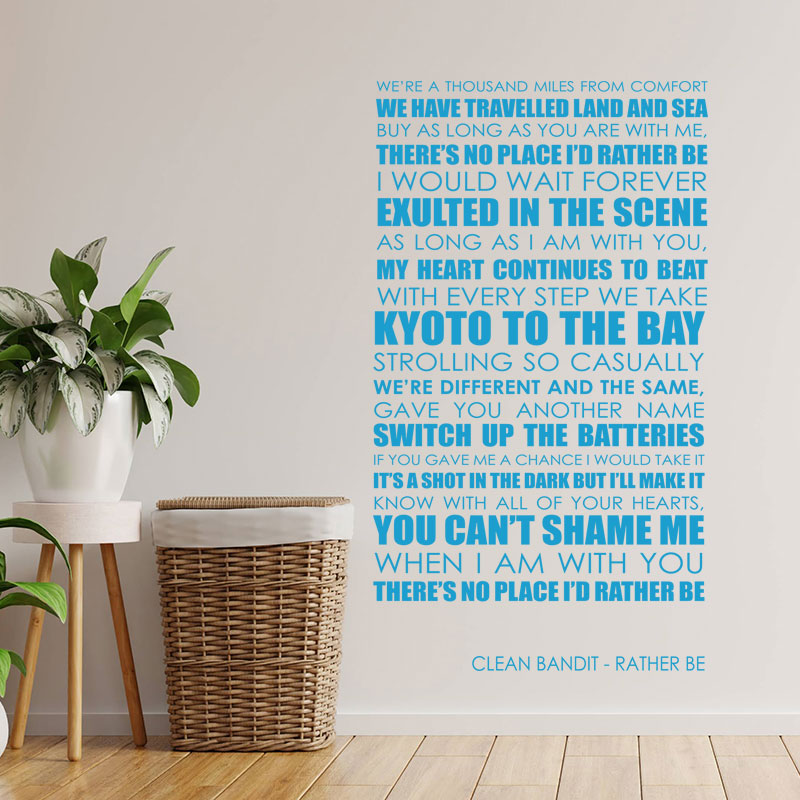 clean bandit rather be lyrics wall sticker