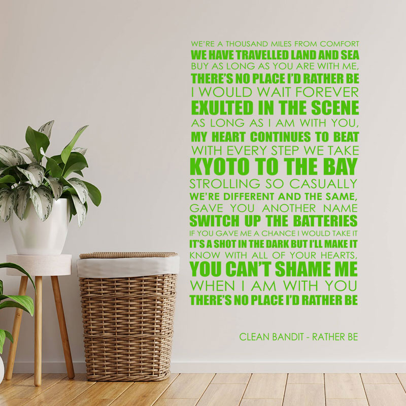 clean bandit rather be lyrics wall sticker