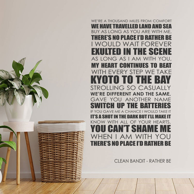 clean bandit rather be lyrics wall sticker