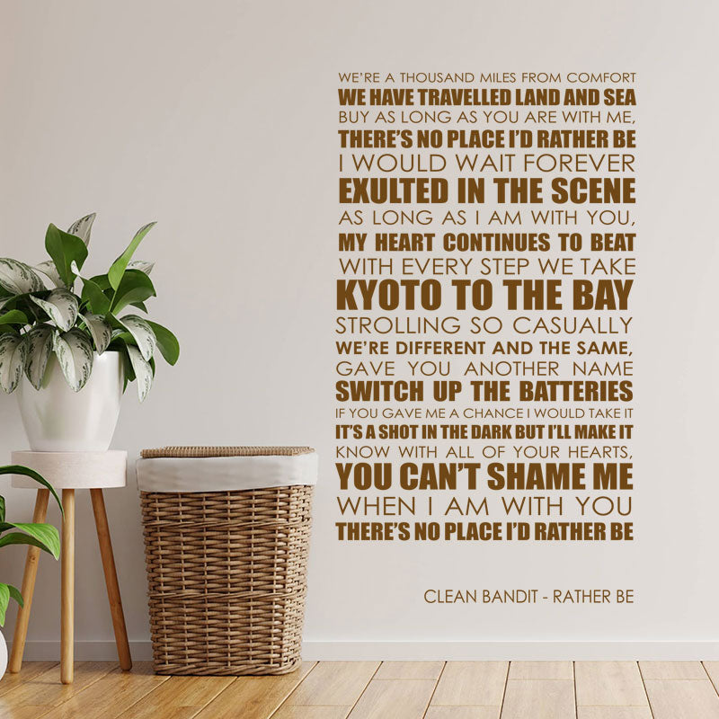 clean bandit rather be lyrics wall sticker