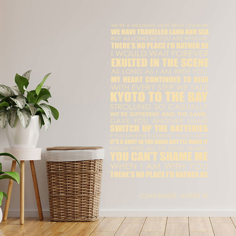clean bandit rather be lyrics wall sticker