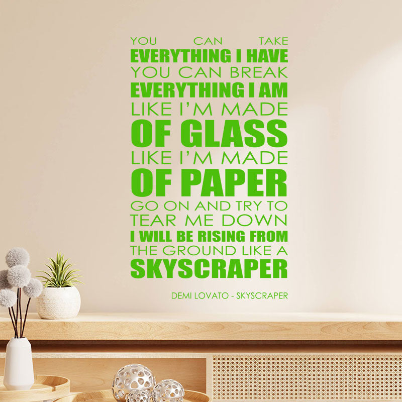Demi Lovato Wall Art Sticker - Skyscraper Lyrics Music Quote