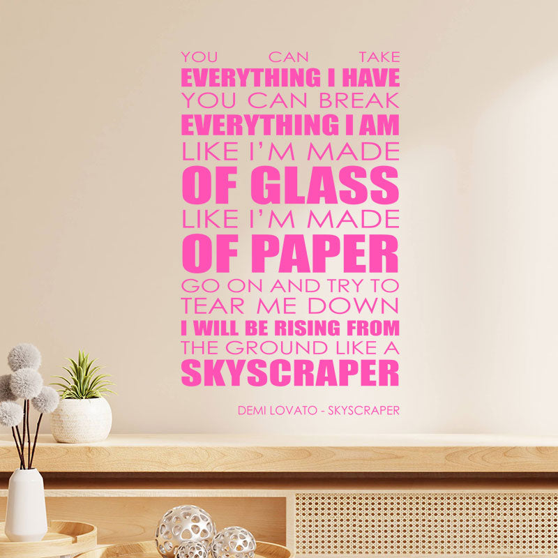 Demi Lovato Wall Art Sticker - Skyscraper Lyrics Music Quote