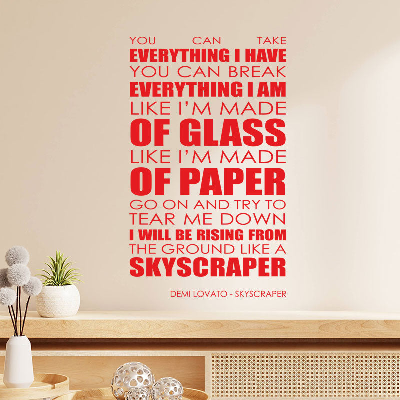 Demi Lovato Wall Art Sticker - Skyscraper Lyrics Music Quote
