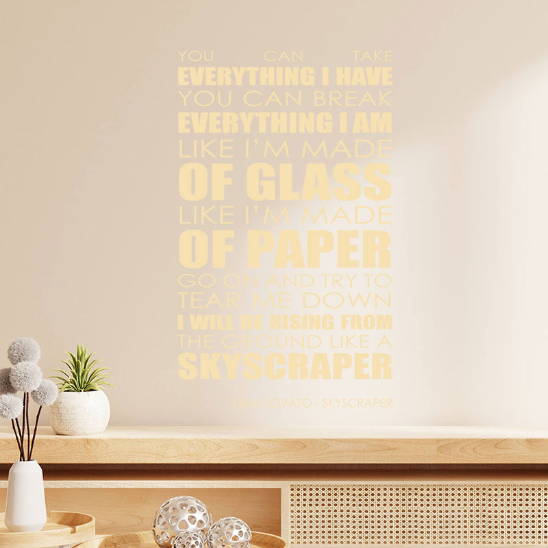 Demi Lovato Wall Art Sticker - Skyscraper Lyrics Music Quote