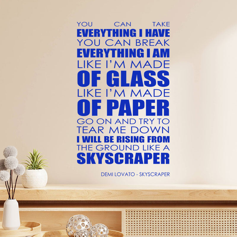 Demi Lovato Wall Art Sticker - Skyscraper Lyrics Music Quote