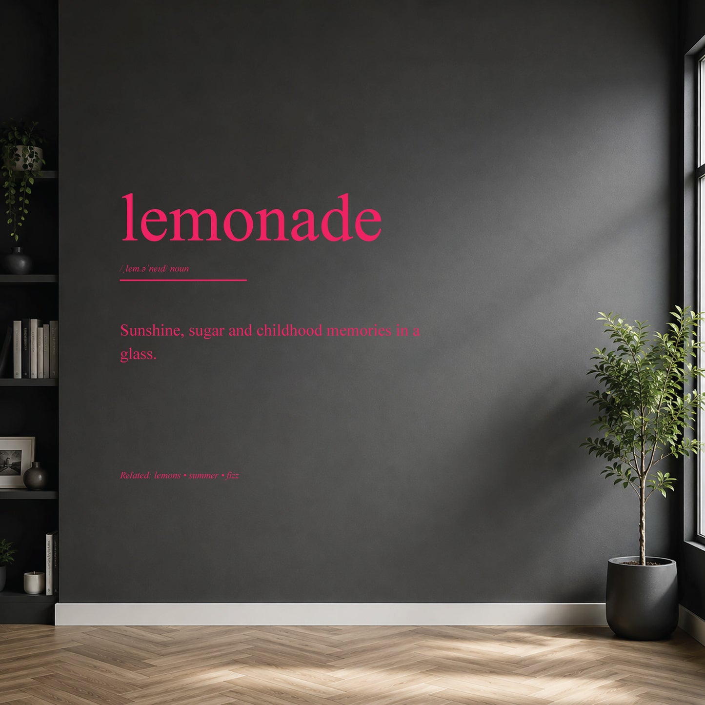 White lemonade dictionary definition wall sticker on a modern kitchen or home bar wall.