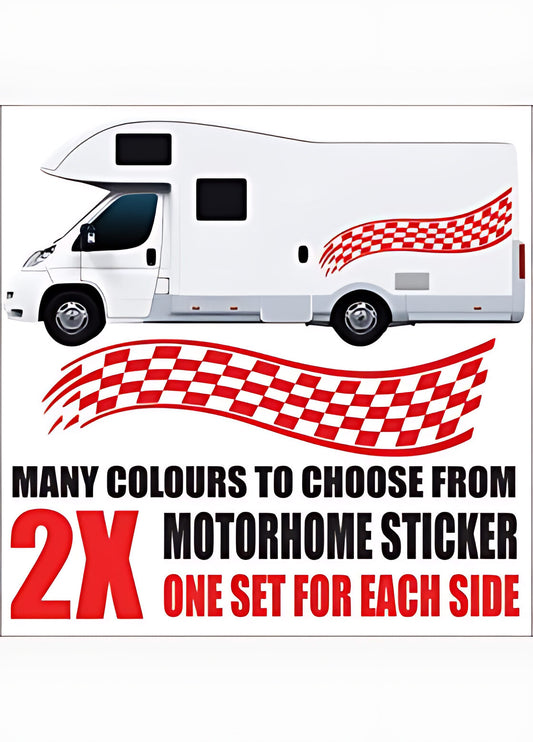 Red wave chequered motorhome graphics wall sticker — motorhome graphics vinyl decal