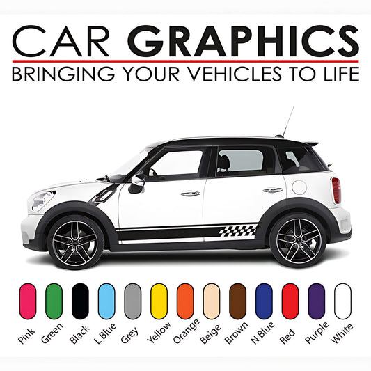 Mini Cooper Countryman Chequered Flag Side Stripe – Racing Car Body Decal