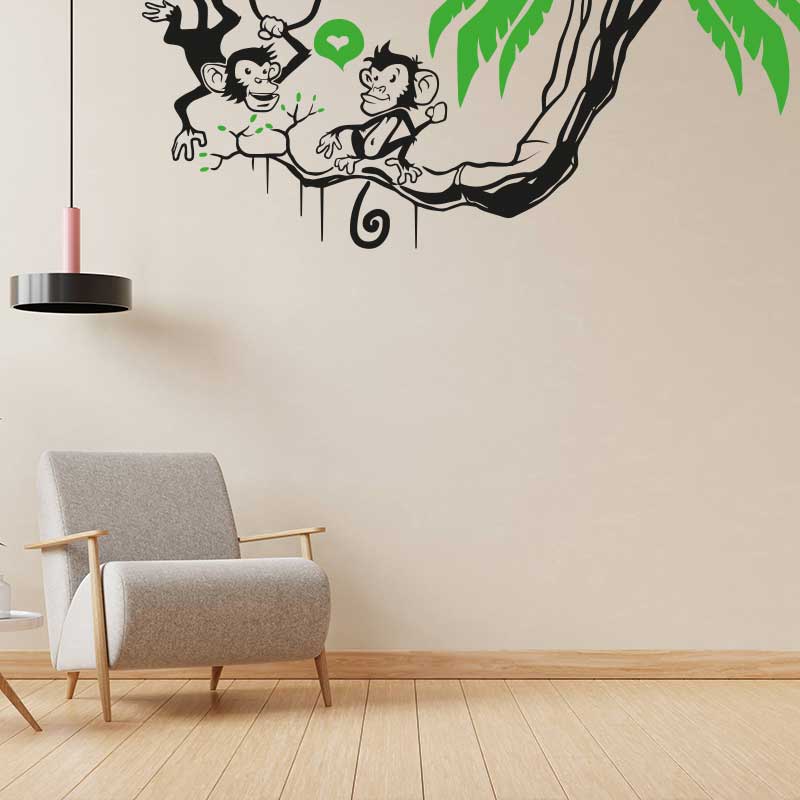 Monkey in tree - Funny Wall Sticker Jungle Decal
