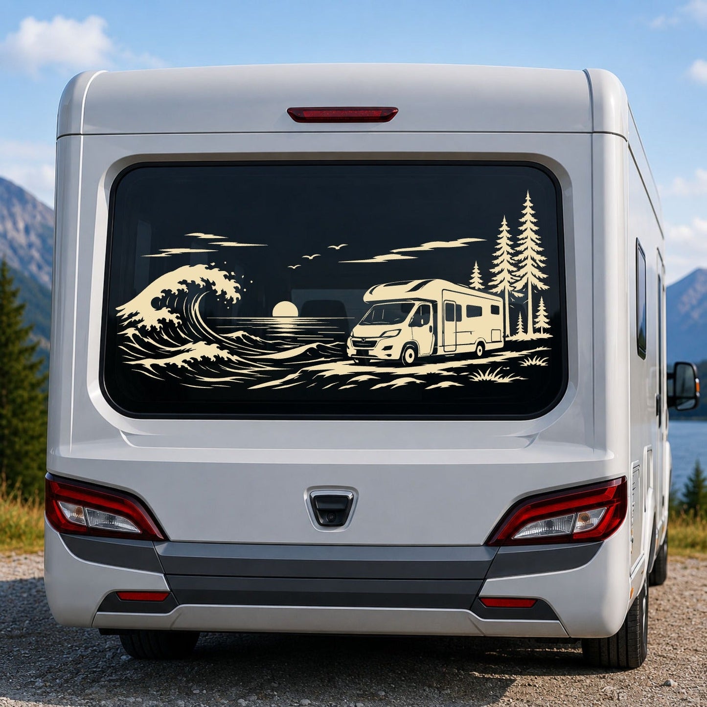 Caravan Ocean wave Rear Window Sticker Graphics Decal