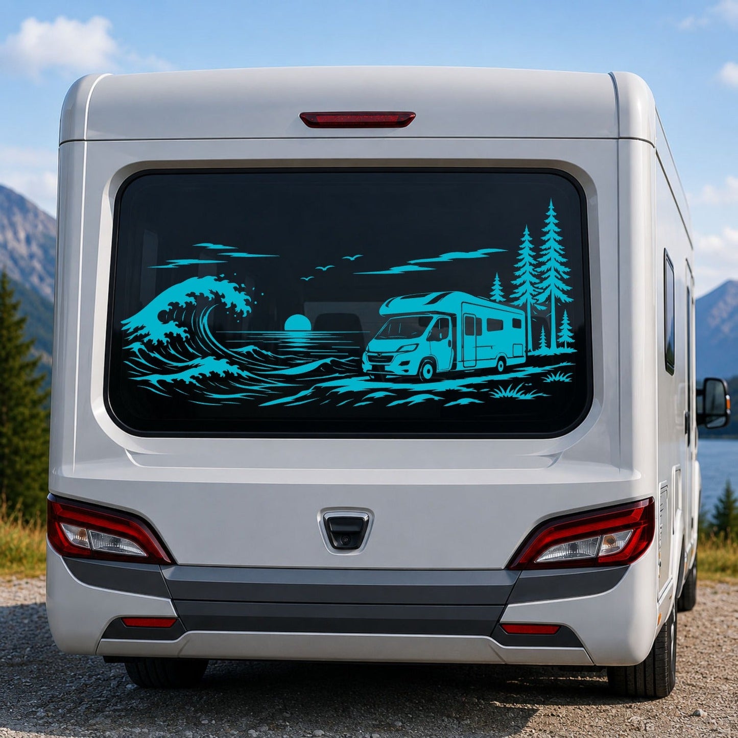 Caravan Ocean wave Rear Window Sticker Graphics Decal