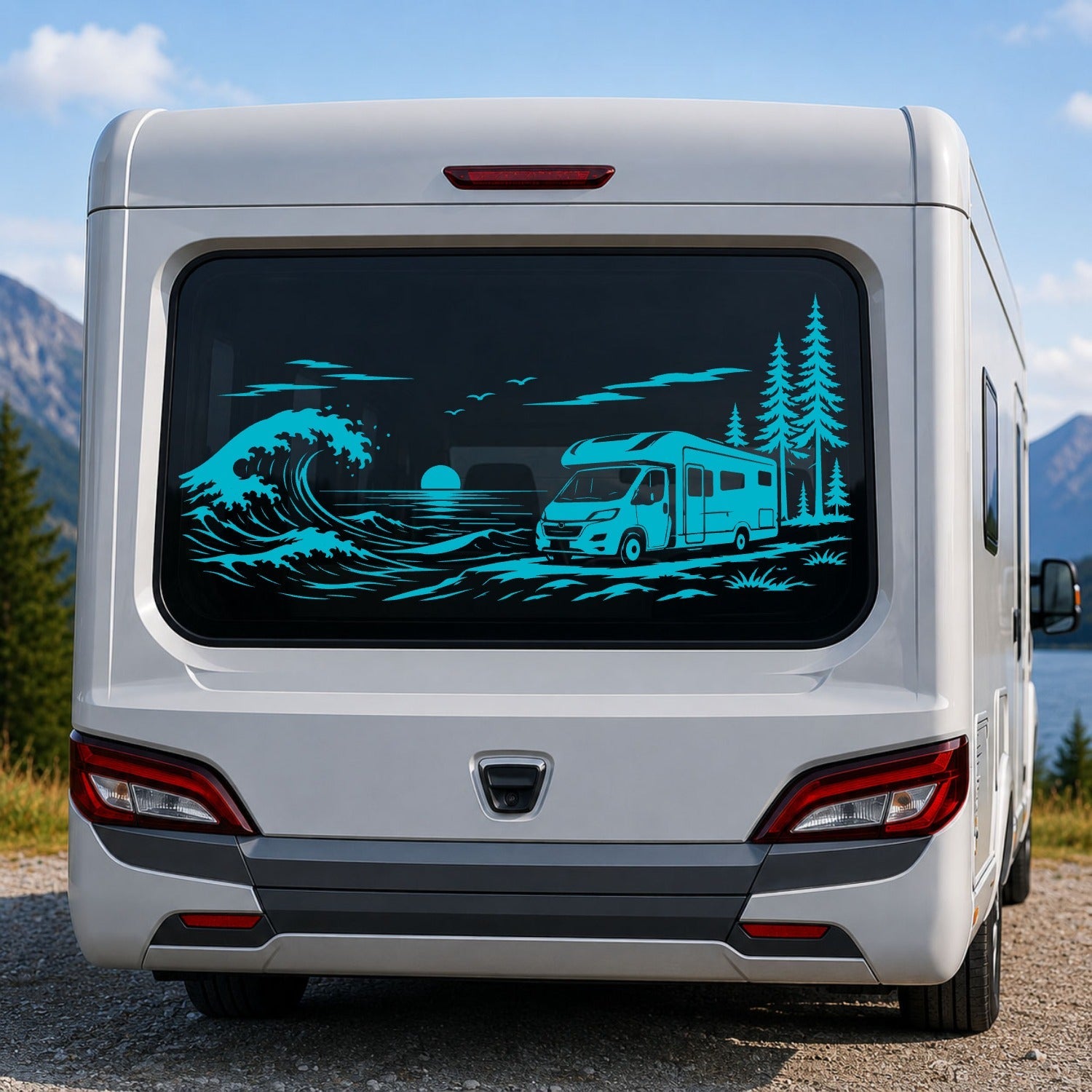 Caravan Ocean wave Rear Window Sticker Graphics Decal
