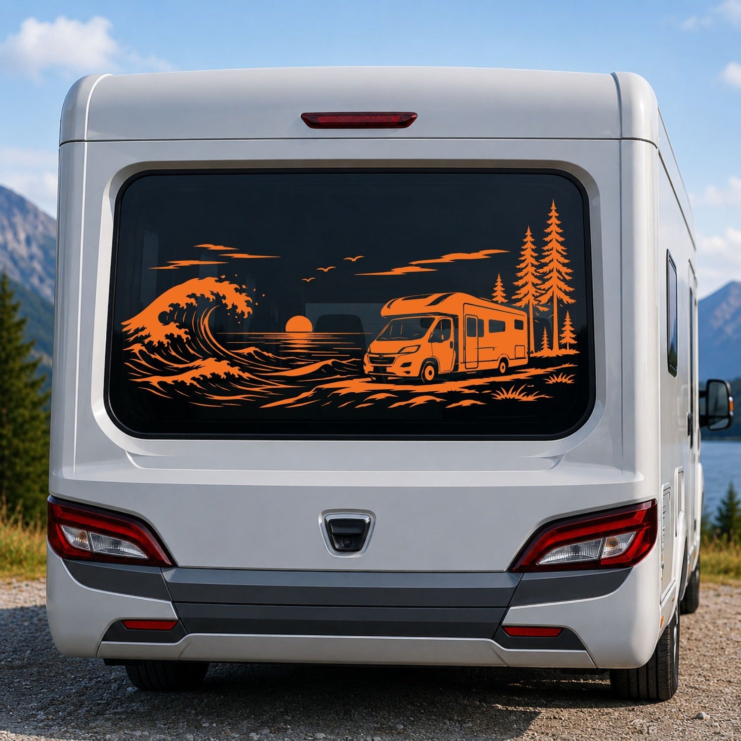 Caravan Ocean wave Rear Window Sticker Graphics Decal