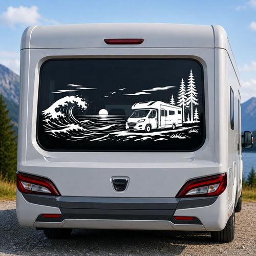 Caravan Ocean wave Rear Window Sticker Graphics Decal