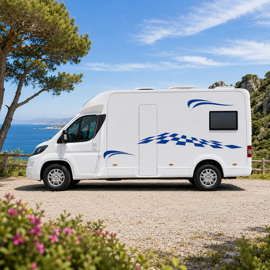 Chequered Flow Motorhome Graphics – Campervan Side Vinyl Decals